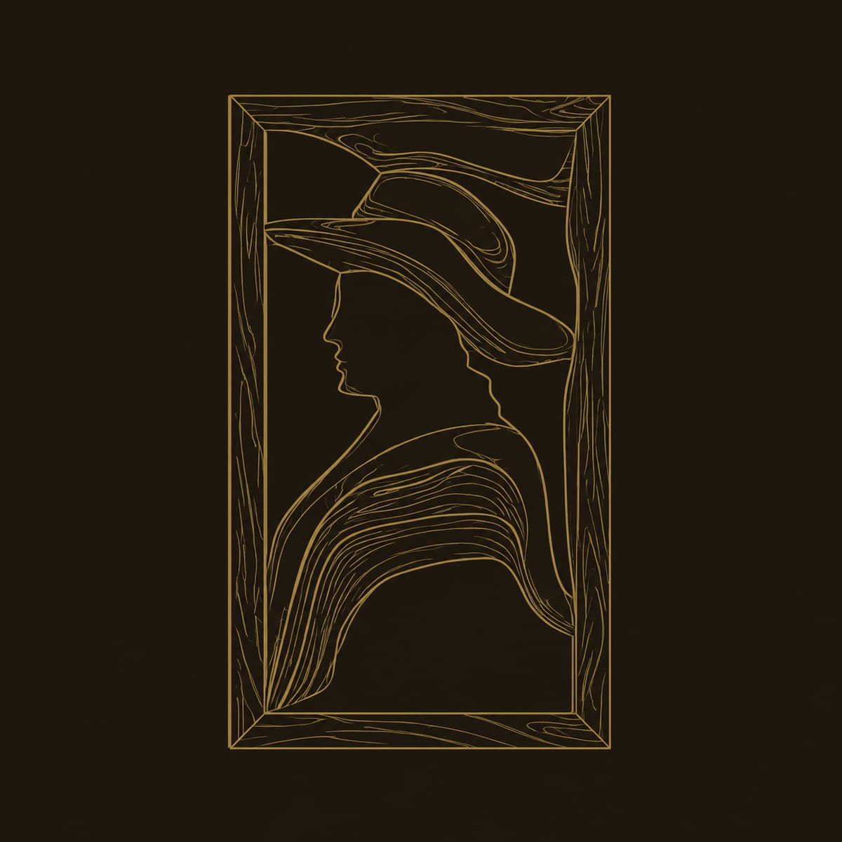 Carved Profile Wall Art of a Figure in a Wide Brim Hat dimension diagram