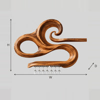 Carved Swirl Wall Mounted Wine Rack, Stemware Rail dimension diagram with width, height and depth