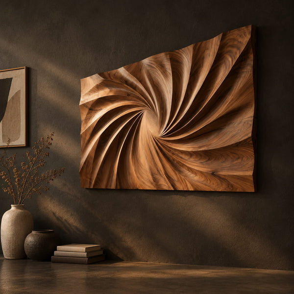 Carved Swirl Wood Wall Art With Layered Ridge Relief