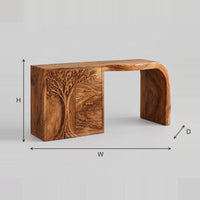 Carved Tree Makeup Vanity With Three Drawers And Sweeping Leg dimension diagram with width, height and depth