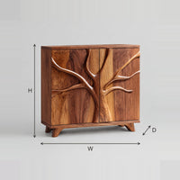 Carved Tree Relief Sideboard With Two Doors And Angled Feet dimension diagram with width, height and depth