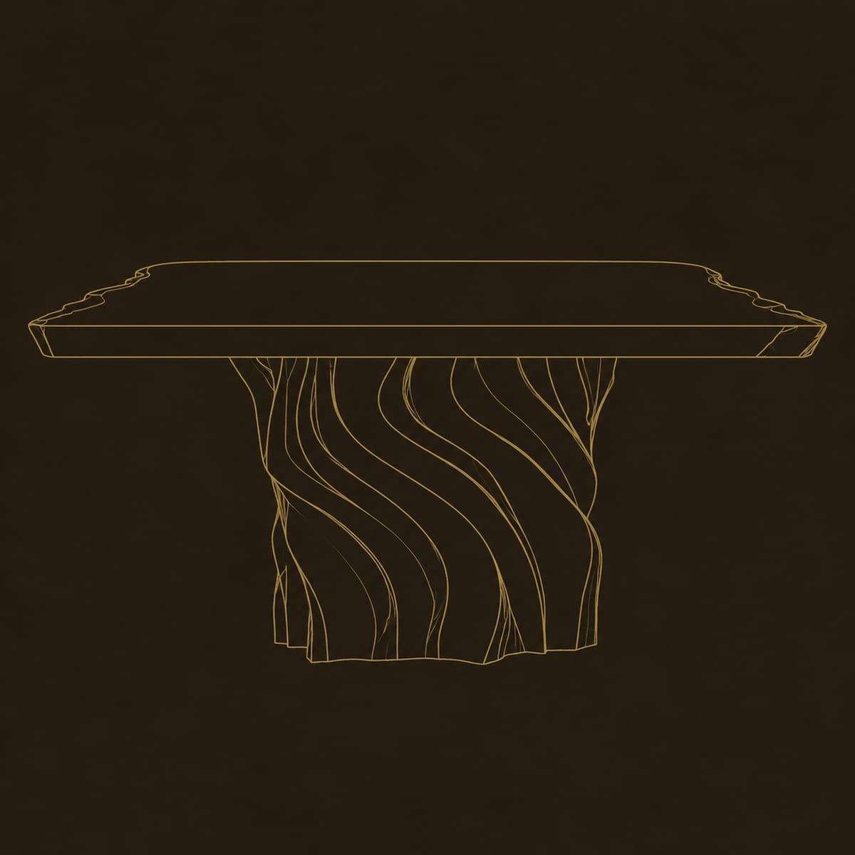 Carved Wave Pedestal Dining Table With Natural Edge Slab Top dimension diagram