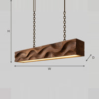 Carved Wave Pendant Light With Long Beam Shape And Warm Glow dimension diagram with width, height and depth