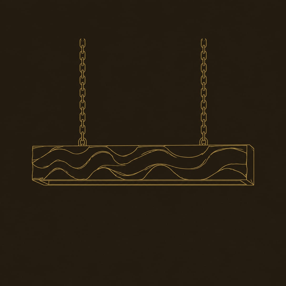 Carved Wave Pendant Light With Long Beam Shape And Warm Glow dimension diagram