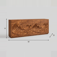 Carved Wave Relief Sideboard With Four Doors For Dining Rooms dimension diagram with width, height and depth