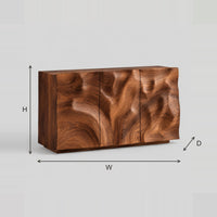 Carved Wave Relief Sideboard With Three Flush Doors dimension diagram with width, height and depth