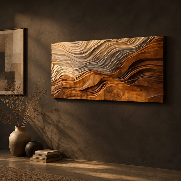 Carved Wave Relief Wall Art With Layered Flowing Ridges