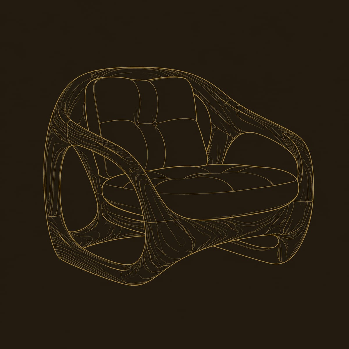 Chair With A Sculpted Open Loop Frame And Tufted Cushions dimension diagram