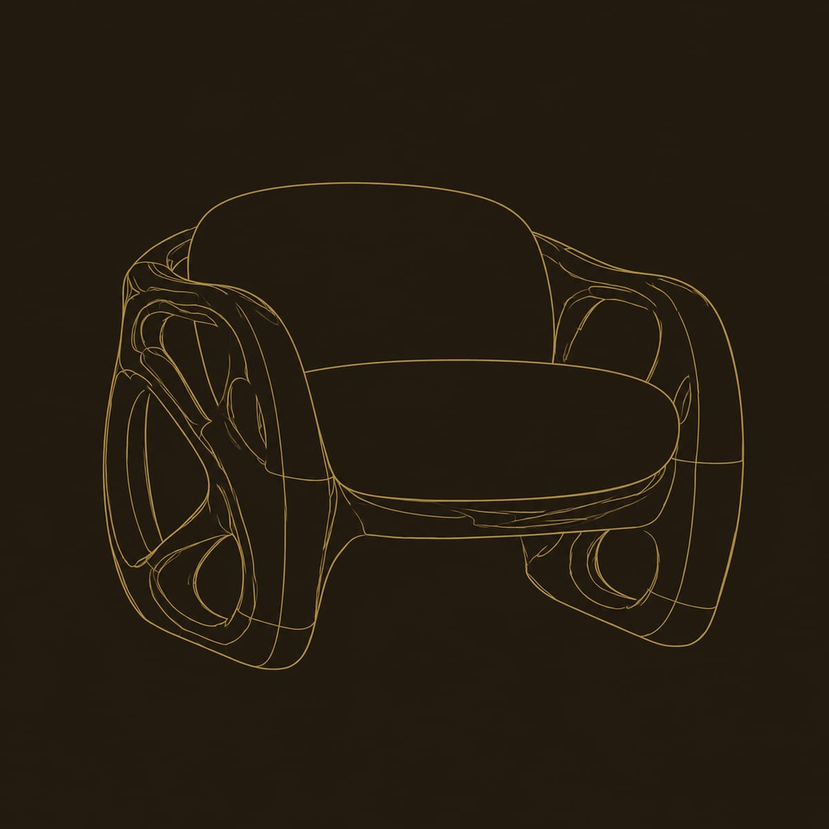 Chunky Chair With Large Oval Cutouts And A Pillow Back dimension diagram