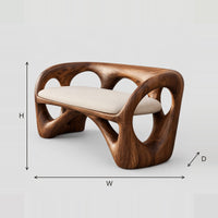 Chunky Looped Bench With Cutout Back And Cream Cushion dimension diagram with width, height and depth