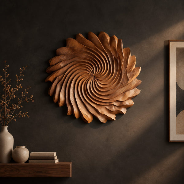 Circular Spiral Wood Wall Art With Ruffled Petal Edge