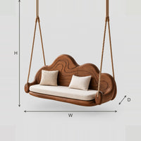 Cloud Shaped Carved Back Swing With Flowing Contour Lines dimension diagram with width, height and depth