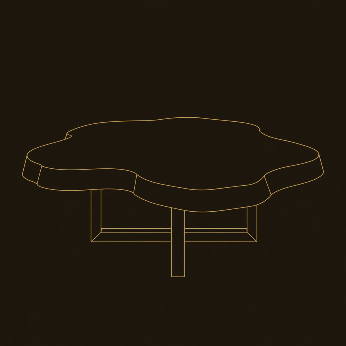 Cloud Shaped Coffee Table With Thick Slab Top And Cross Base dimension diagram
