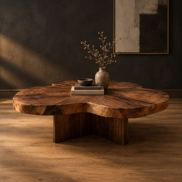 Clover Shaped Coffee Table With Cross Pedestal Base