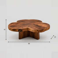 Clover Shaped Coffee Table With Cross Pedestal Base dimension diagram with width, height and depth