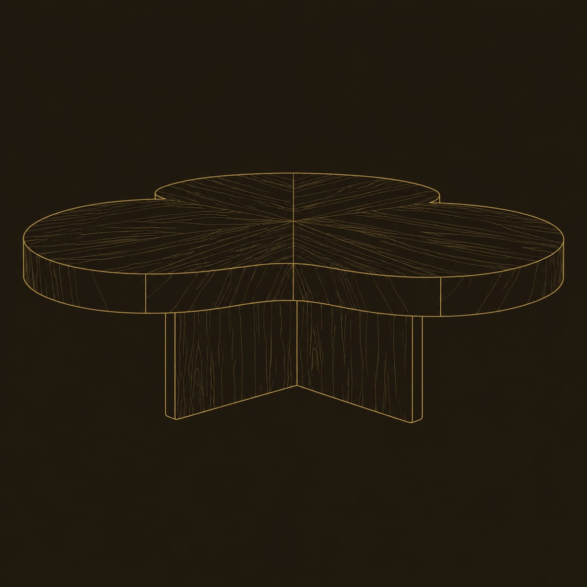Clover Shaped Coffee Table With Cross Pedestal Base dimension diagram