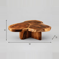 Clover Shaped Live Edge Coffee Table With Three Joined Slabs dimension diagram with width, height and depth