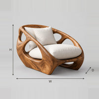 Cocoon Chair With Swirling Grain And Oval Side Cutouts dimension diagram with width, height and depth