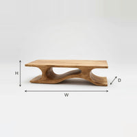 Coffee Table for a Minimal Room with an S Curve Waist dimension diagram with height, width and depth