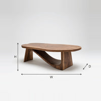 Coffee Table on Angled Plank Legs with a Swooping Brace dimension diagram with height, width and depth