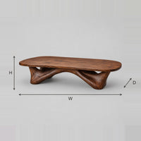 Coffee Table With Carved Organic Base And Soft Edged Top dimension diagram with width, height and depth