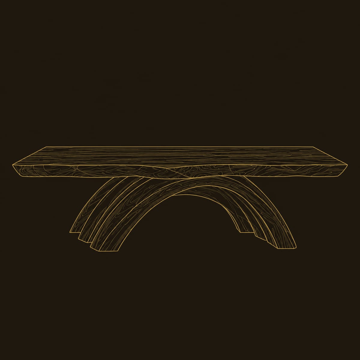 Coffee Table With Natural Edge Top On A Fanned Arch Base dimension diagram