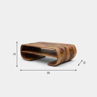 Coffee Table with Rolled Ends and a Double Open Shelf dimension diagram with height, width and depth