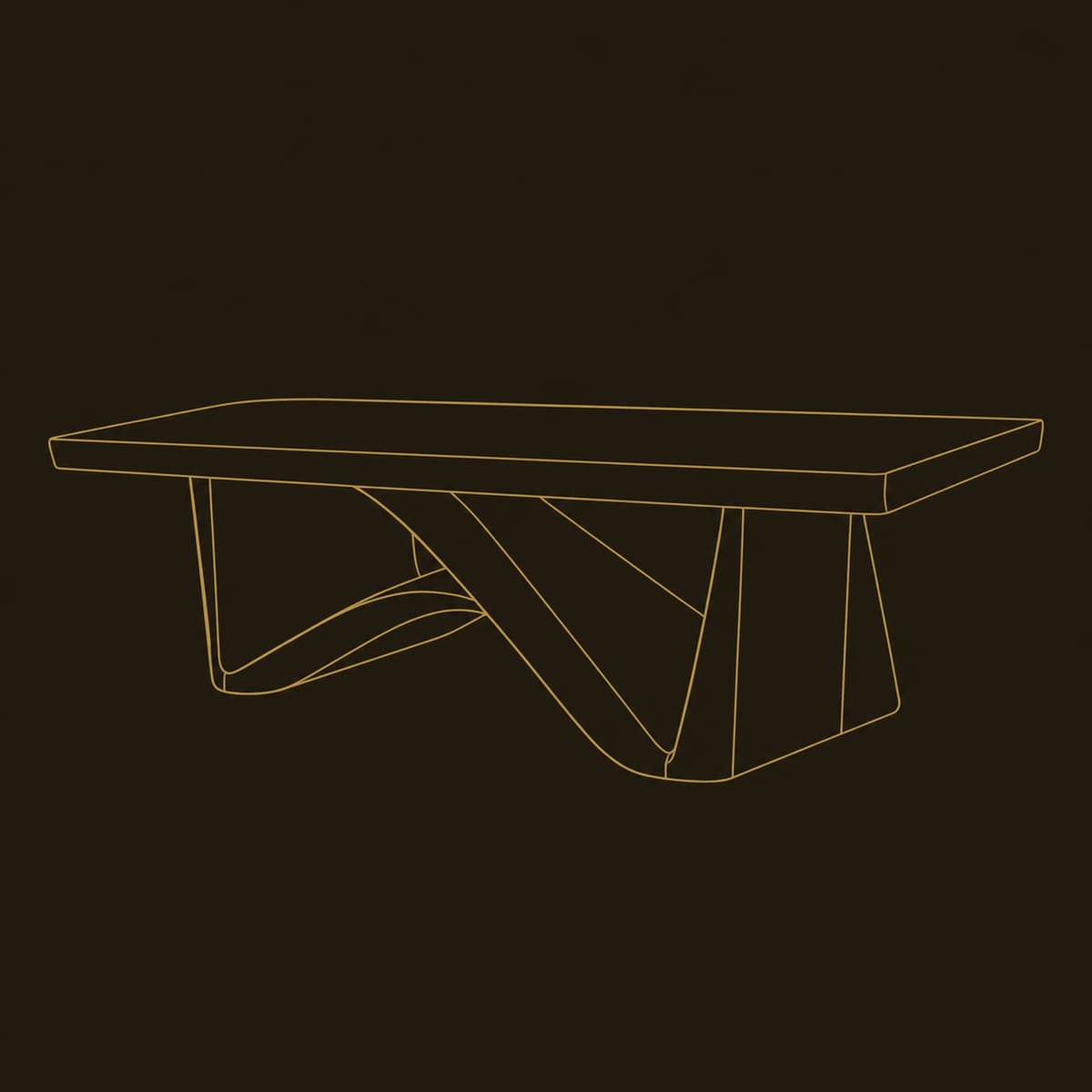 Coffee Table With Tapered Block Pedestal And Swooping Wood Loop dimension diagram