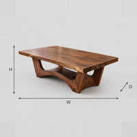 Coffee Table With Thick Slab Top And Arched Pedestal Legs dimension diagram with width, height and depth