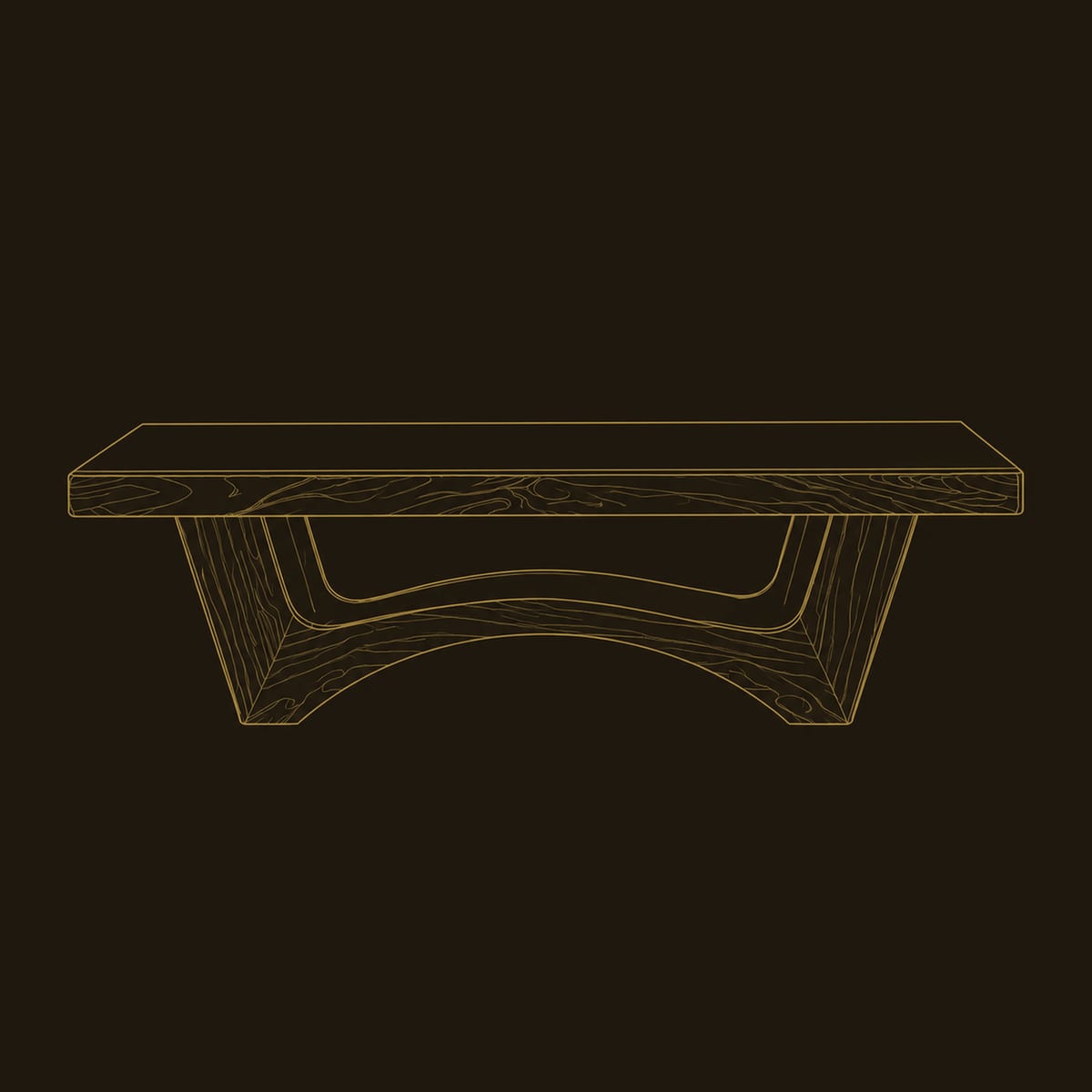 Coffee Table With Thick Slab Top And Arched Pedestal Legs dimension diagram