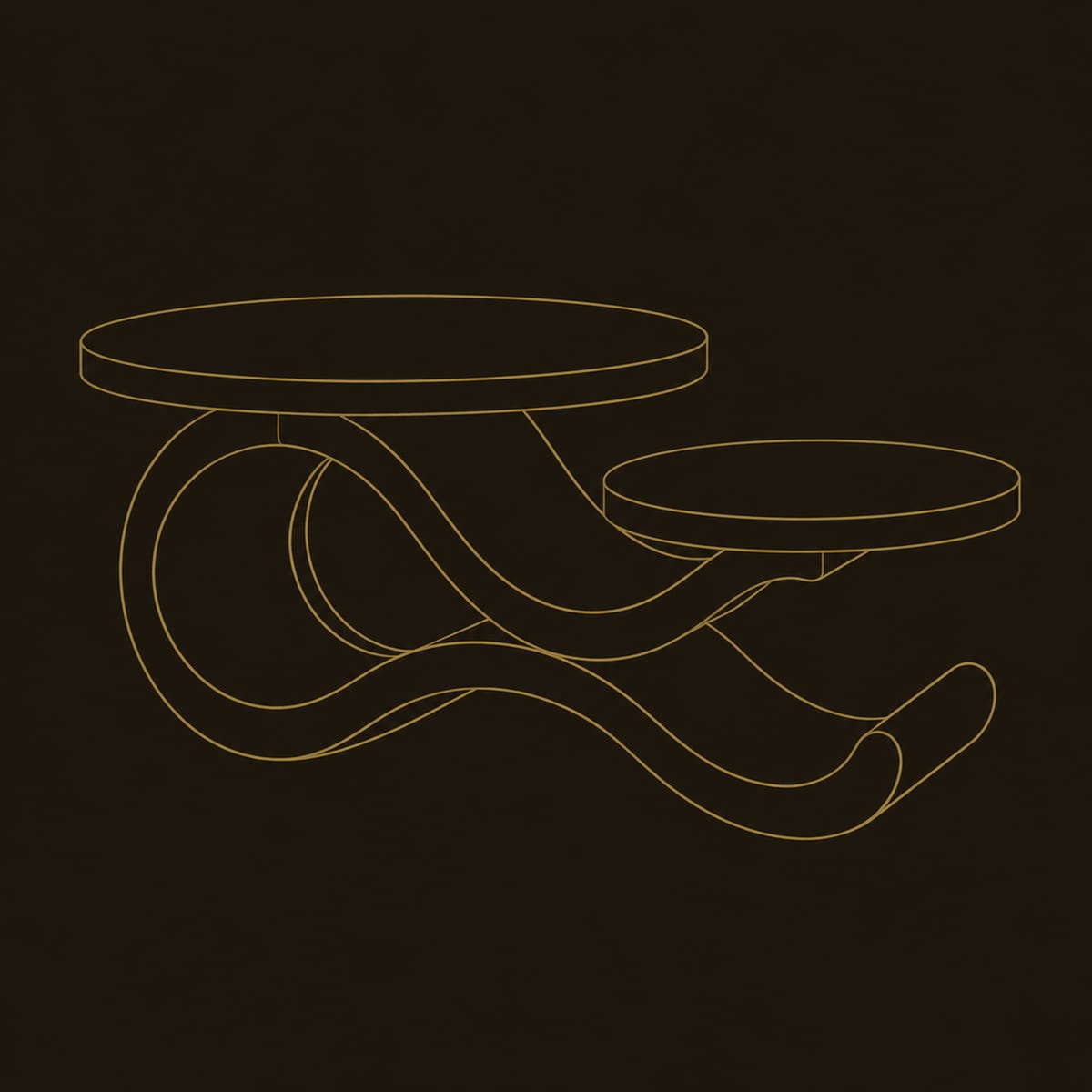 Coffee Table With Two Disc Tops On A Swooping Ribbon Base dimension diagram