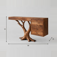 Console Table With A Branching Trunk Base And Four Drawers dimension diagram with width, height and depth