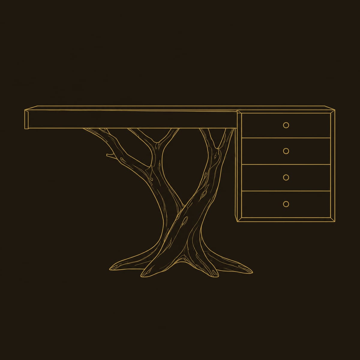 Console Table With A Branching Trunk Base And Four Drawers dimension diagram