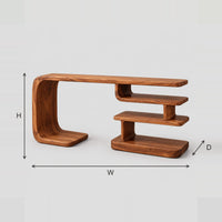 Console Table With A C Shaped Side Support And Stacked Open Shelves dimension diagram with width, height and depth