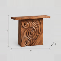 Console Table With A Spiral Carved Front And Slab Top dimension diagram with width, height and depth