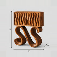 Console Table With A Wavy Fluted Front On Two S Scroll Legs dimension diagram with width, height and depth