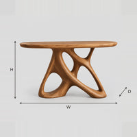 Console Table With An Oval Top And Open Branching Loop Base dimension diagram with width, height and depth