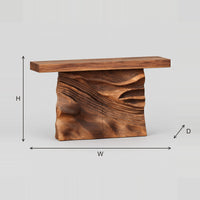 Console Table with Carved Dune Ripple Block Base dimension diagram with width, height and depth