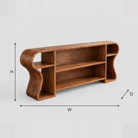 Console Table With Curved Ends And Open Shelf Bays dimension diagram with width, height and depth