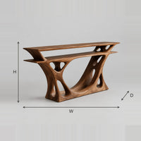 Console Table With Double Layer Top And Branching Open Base dimension diagram with width, height and depth