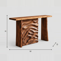 Console Table with Dune Carved Panel and Plank Legs dimension diagram with width, height and depth