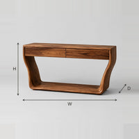 Console Table With Flared Loop Sides And A Two Drawer Top dimension diagram with width, height and depth