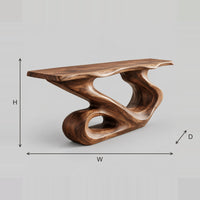 Console Table With Flowing S Shaped Base And Open Foot Loop dimension diagram with width, height and depth
