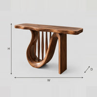 Console Table With Looping Curved Base And Tapered Spindles dimension diagram with width, height and depth