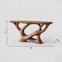 Console Table With Open Looping Limb Base And Oval Top dimension diagram with width, height and depth