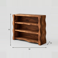 Console Table With Open Shelves And Wavy Edged Side Panels dimension diagram with width, height and depth