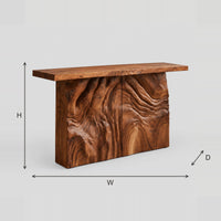 Console Table with Rippled Strata Carved Block Base dimension diagram with width, height and depth
