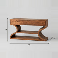 Console Table With S Shaped Side Supports And Lower Shelf dimension diagram with width, height and depth