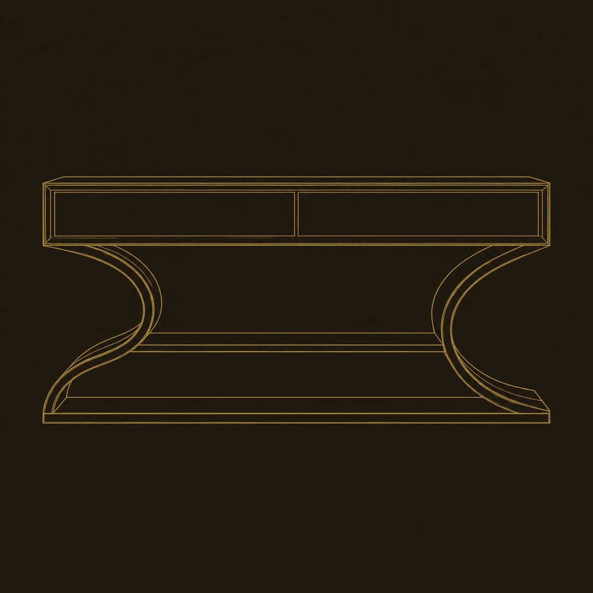 Console Table With S Shaped Side Supports And Lower Shelf dimension diagram