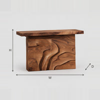 Console Table with Sculpted Flowing Relief Block Base dimension diagram with width, height and depth